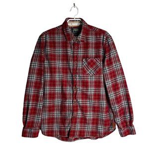 Roots Men's Red Plaid Flannel Button-Down Shirt